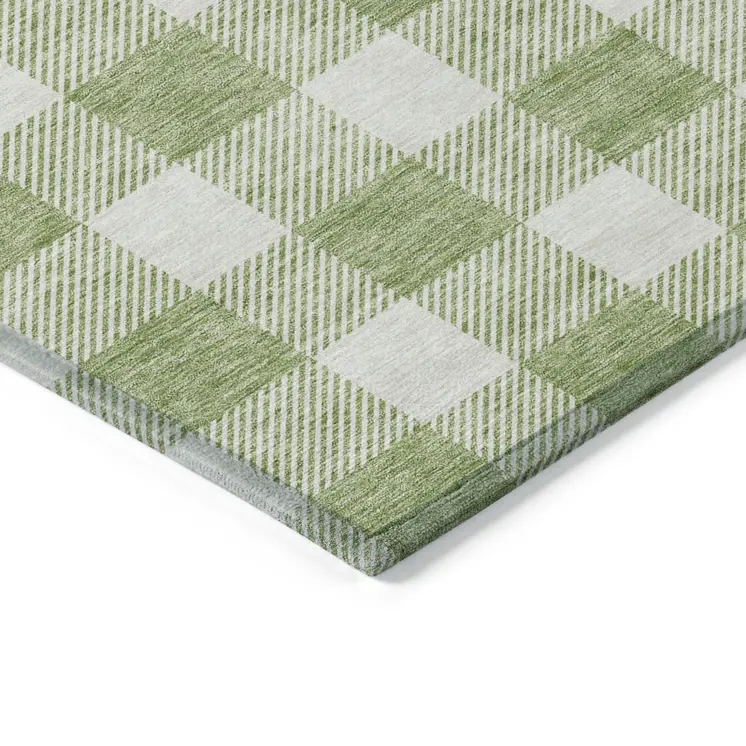 10' X 14' Artichoke Green And Gray Plaid Washable Indoor Outdoor Area Rug
