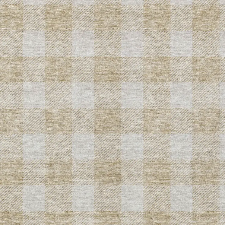 3' X 5' Beige And Gray Plaid Washable Indoor Outdoor Area Rug