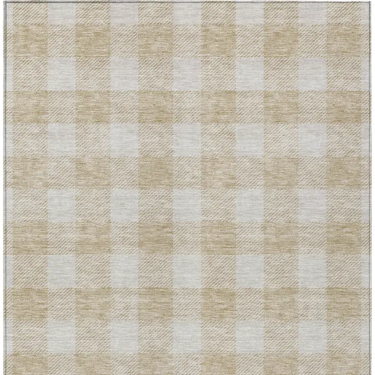 5' X 8' Beige And Gray Plaid Washable Indoor Outdoor Area Rug