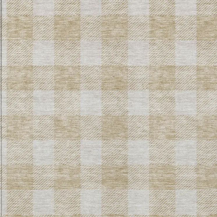 5' X 8' Beige And Gray Plaid Washable Indoor Outdoor Area Rug