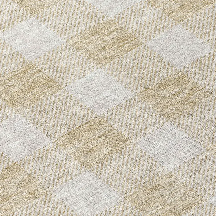 8' Beige And Gray Round Plaid Washable Indoor Outdoor Area Rug
