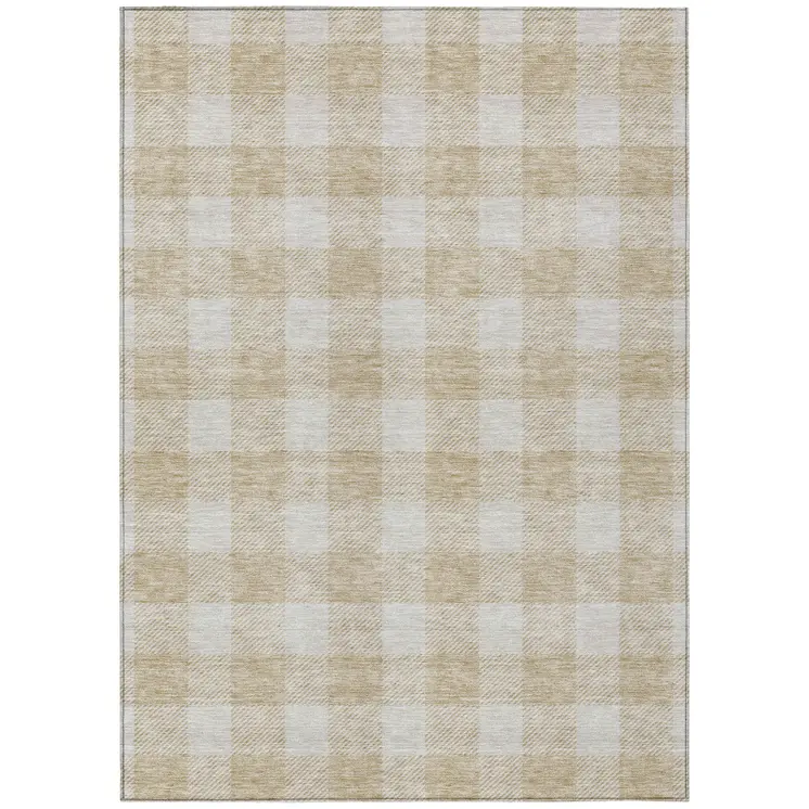 8' X 10' Beige And Gray Plaid Washable Indoor Outdoor Area Rug