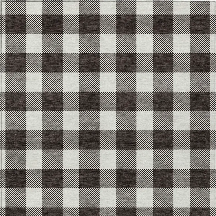 3' X 5' Black And Gray Plaid Washable Indoor Outdoor Area Rug