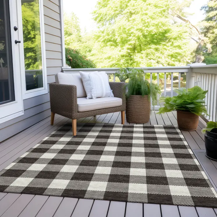 3' X 5' Black And Gray Plaid Washable Indoor Outdoor Area Rug