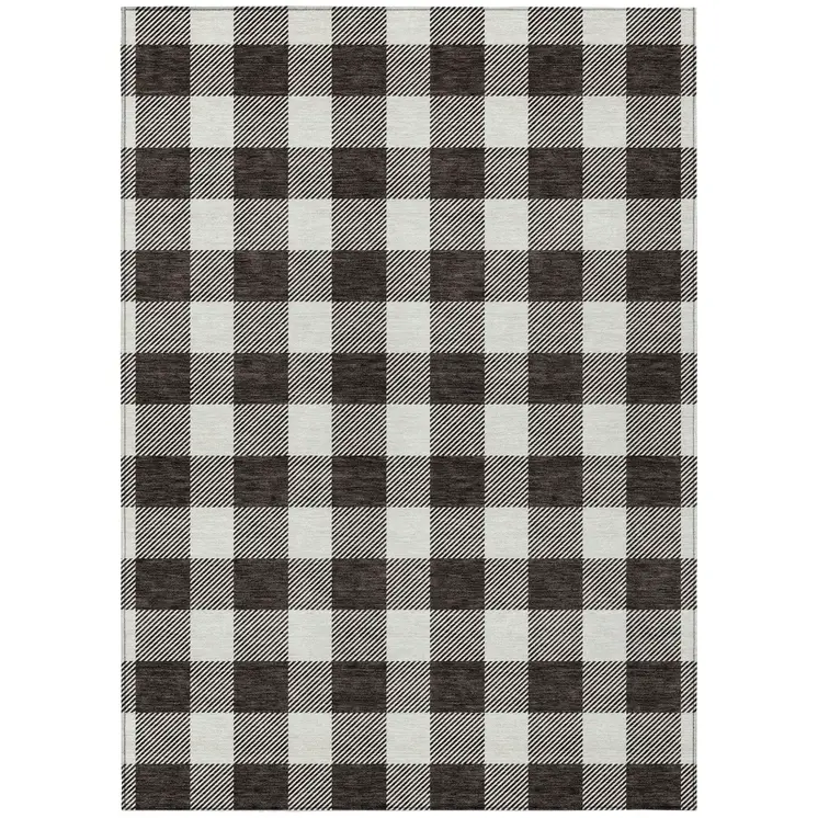 3' X 5' Black And Gray Plaid Washable Indoor Outdoor Area Rug