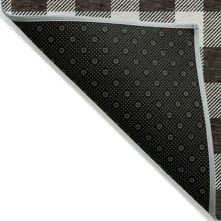 3' X 5' Black And Gray Plaid Washable Indoor Outdoor Area Rug