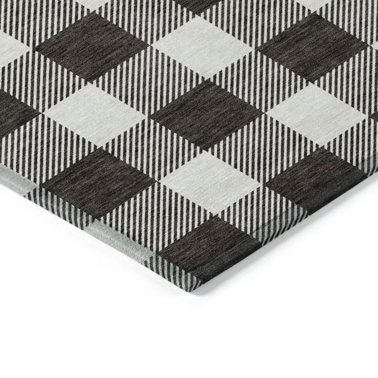 3' X 5' Black And Gray Plaid Washable Indoor Outdoor Area Rug