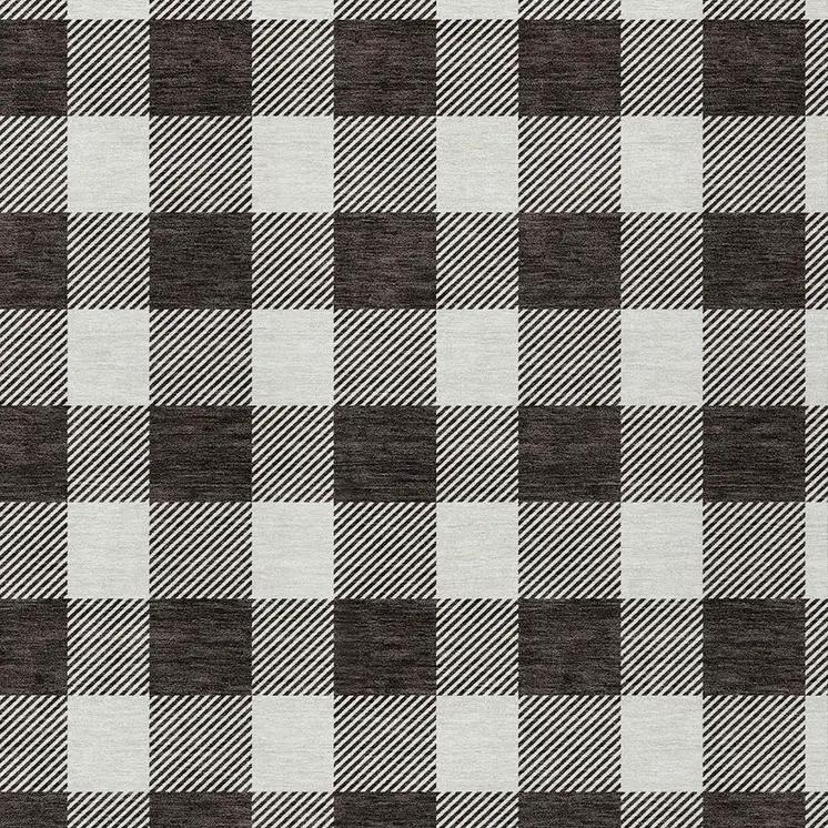 3' X 5' Black And Gray Plaid Washable Indoor Outdoor Area Rug