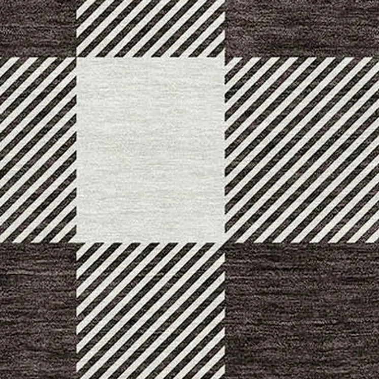 8' Black And Gray Round Plaid Washable Indoor Outdoor Area Rug
