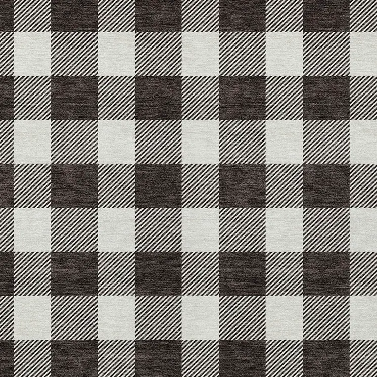 9' X 12' Black And Gray Plaid Washable Indoor Outdoor Area Rug
