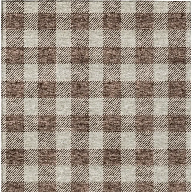 5' X 8' Brown And Beige Plaid Washable Indoor Outdoor Area Rug