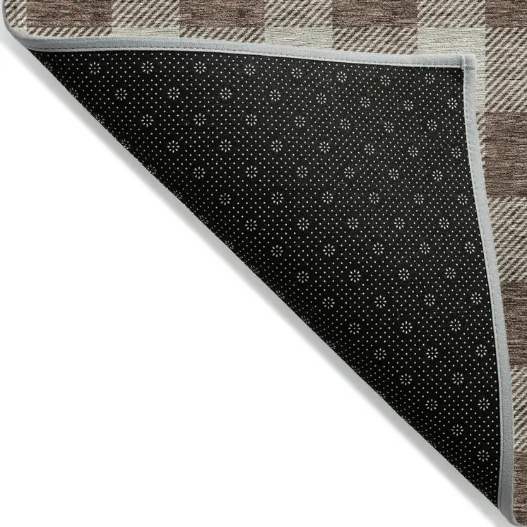 5' X 8' Brown And Beige Plaid Washable Indoor Outdoor Area Rug