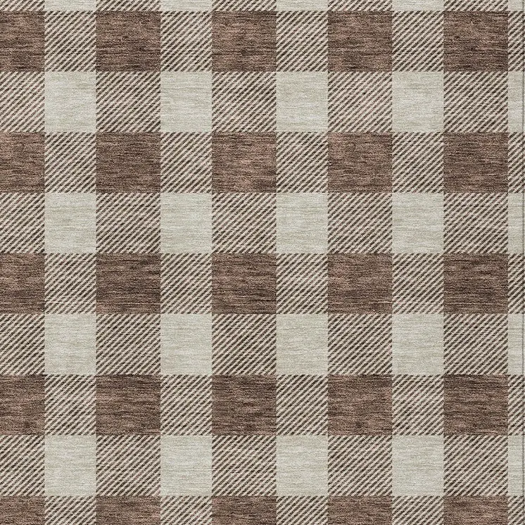 8' X 10' Brown And Beige Plaid Washable Indoor Outdoor Area Rug