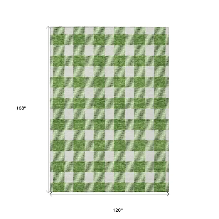 10' X 14' Green And Gray Plaid Washable Indoor Outdoor Area Rug