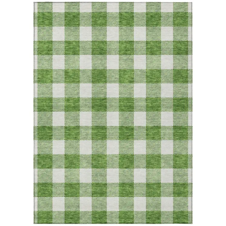 10' X 14' Green And Gray Plaid Washable Indoor Outdoor Area Rug