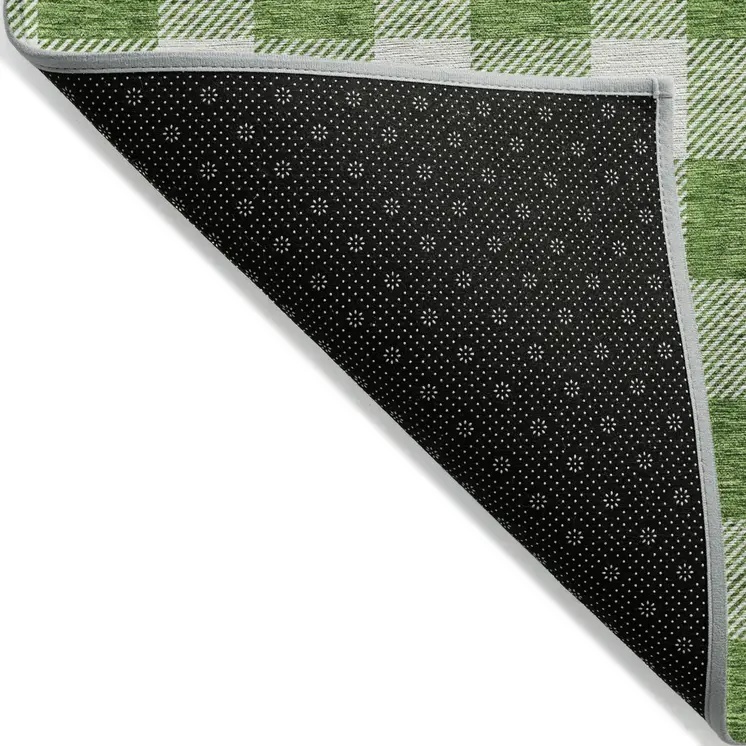 10' X 14' Green And Gray Plaid Washable Indoor Outdoor Area Rug