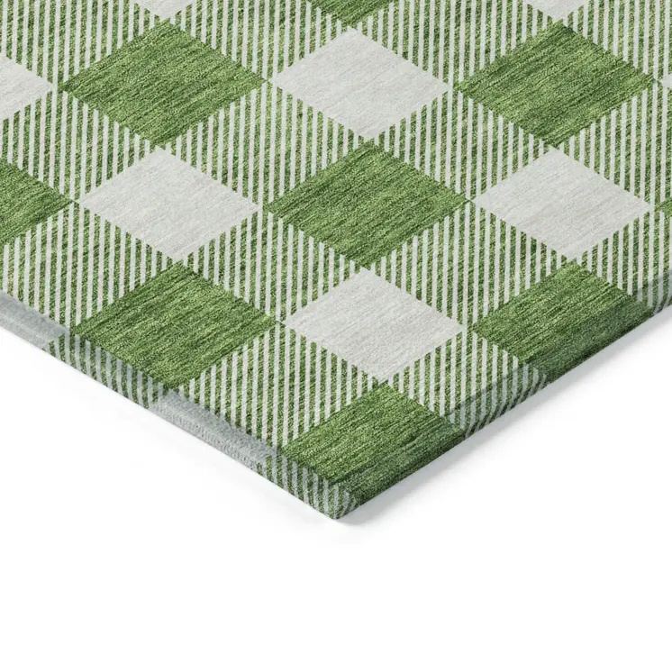 10' X 14' Green And Gray Plaid Washable Indoor Outdoor Area Rug