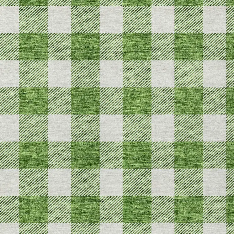 10' X 14' Green And Gray Plaid Washable Indoor Outdoor Area Rug