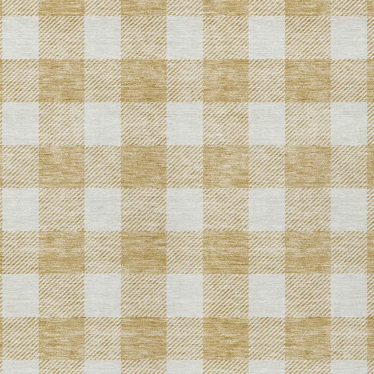 3' X 5' Gold And Beige Plaid Washable Indoor Outdoor Area Rug