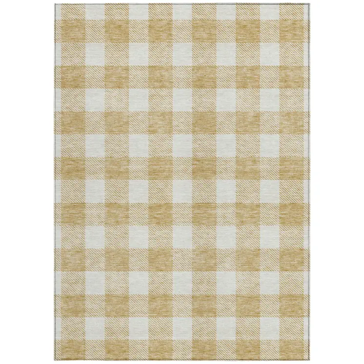 5' X 8' Gold And Beige Plaid Washable Indoor Outdoor Area Rug