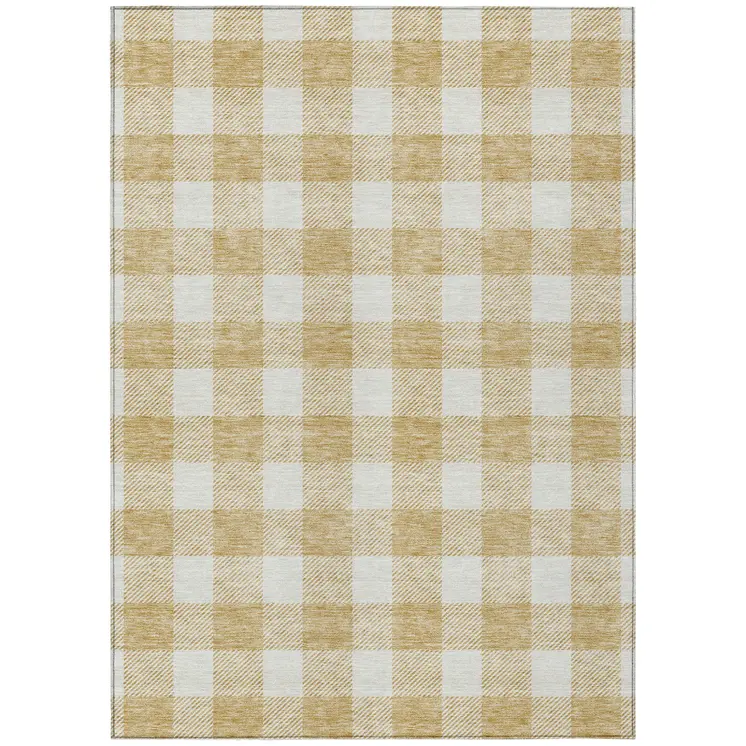 5' X 8' Gold And Beige Plaid Washable Indoor Outdoor Area Rug
