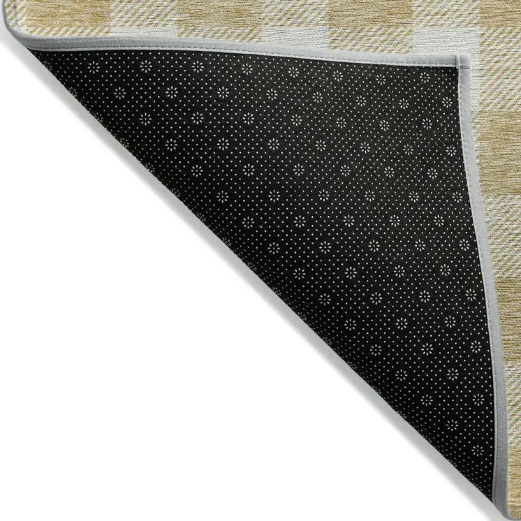 5' X 8' Gold And Beige Plaid Washable Indoor Outdoor Area Rug