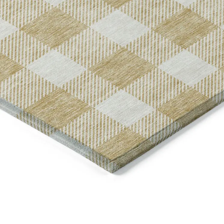 5' X 8' Gold And Beige Plaid Washable Indoor Outdoor Area Rug