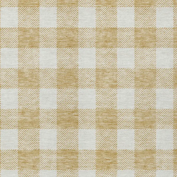 5' X 8' Gold And Beige Plaid Washable Indoor Outdoor Area Rug