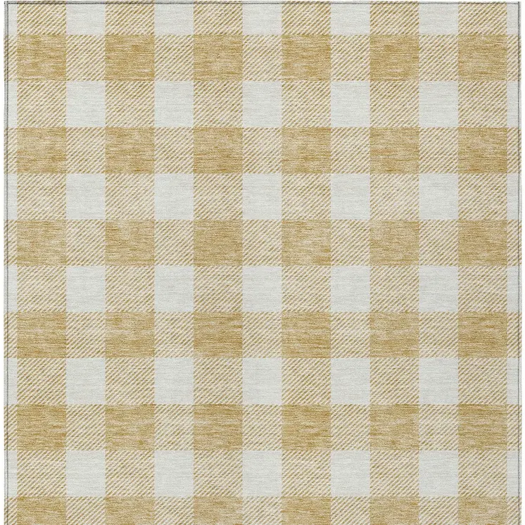 10' X 14' Gold And Beige Plaid Washable Indoor Outdoor Area Rug