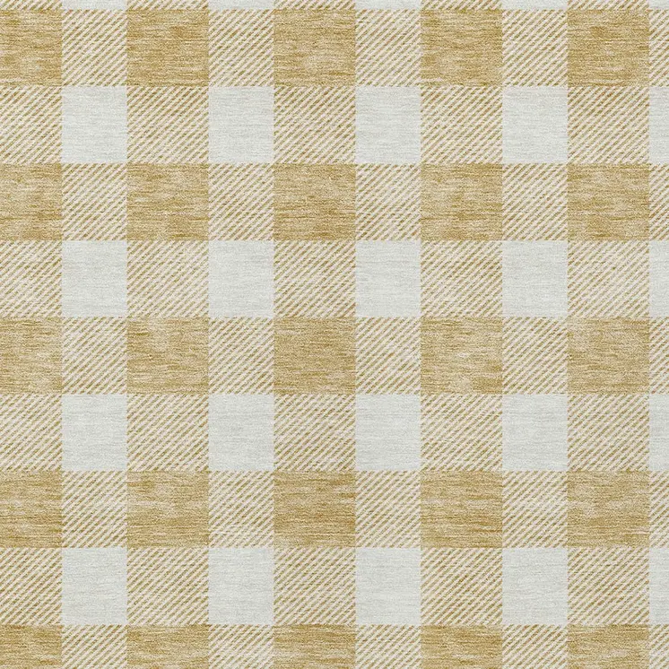 10' X 14' Gold And Beige Plaid Washable Indoor Outdoor Area Rug