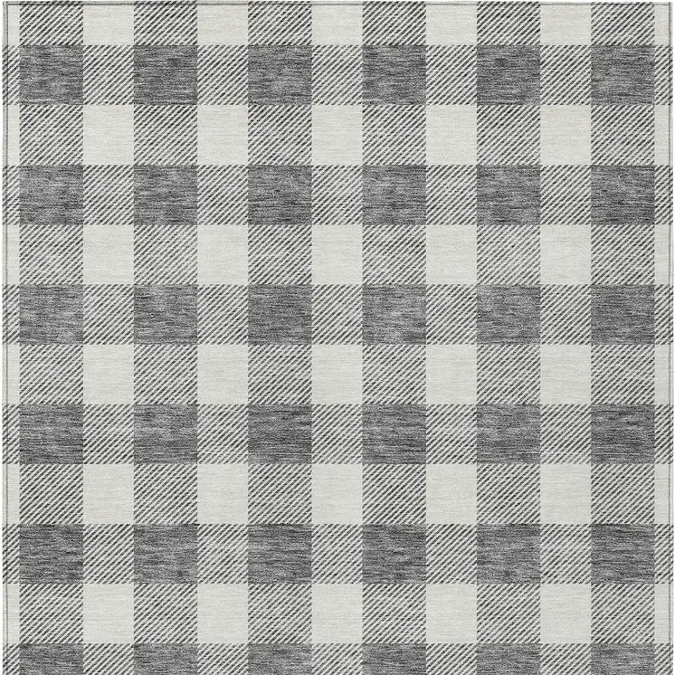 3' X 5' Gray And Charcoal Plaid Washable Indoor Outdoor Area Rug
