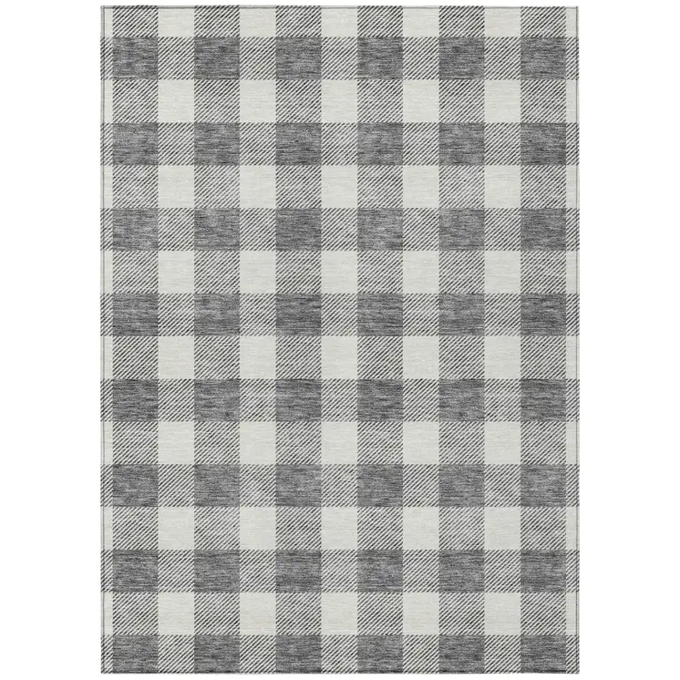 3' X 5' Gray And Charcoal Plaid Washable Indoor Outdoor Area Rug