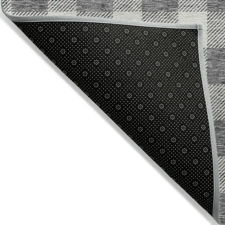3' X 5' Gray And Charcoal Plaid Washable Indoor Outdoor Area Rug