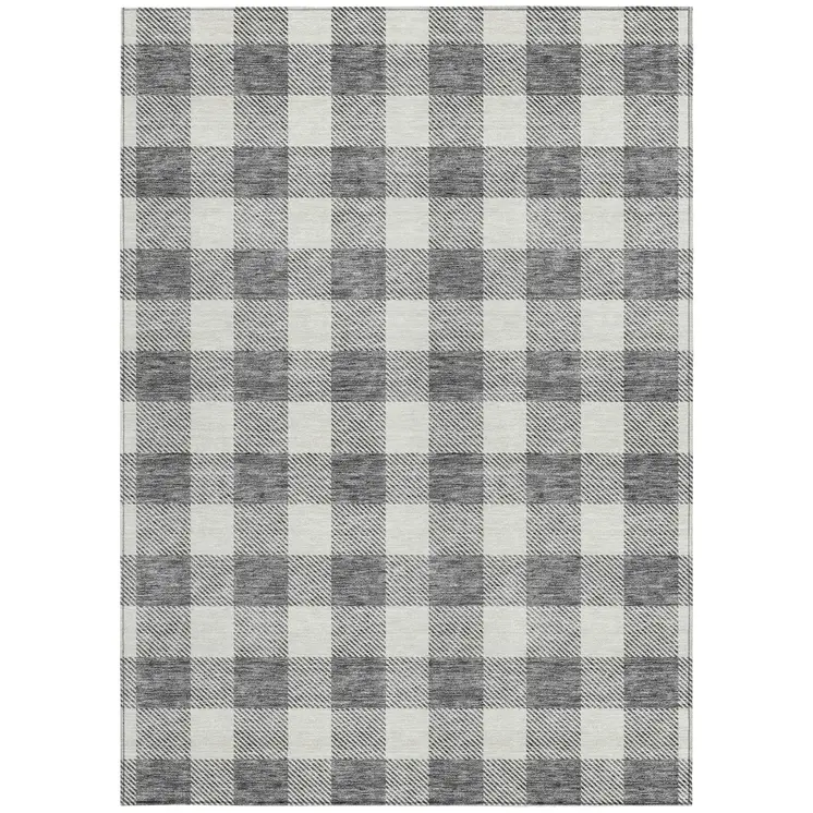 5' X 8' Gray And Charcoal Plaid Washable Indoor Outdoor Area Rug