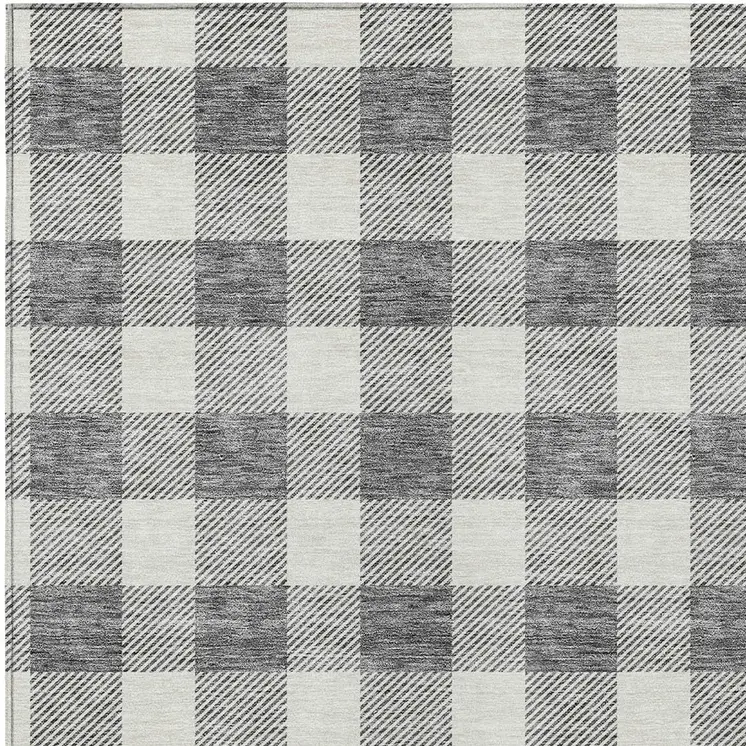 5' X 8' Gray And Charcoal Plaid Washable Indoor Outdoor Area Rug