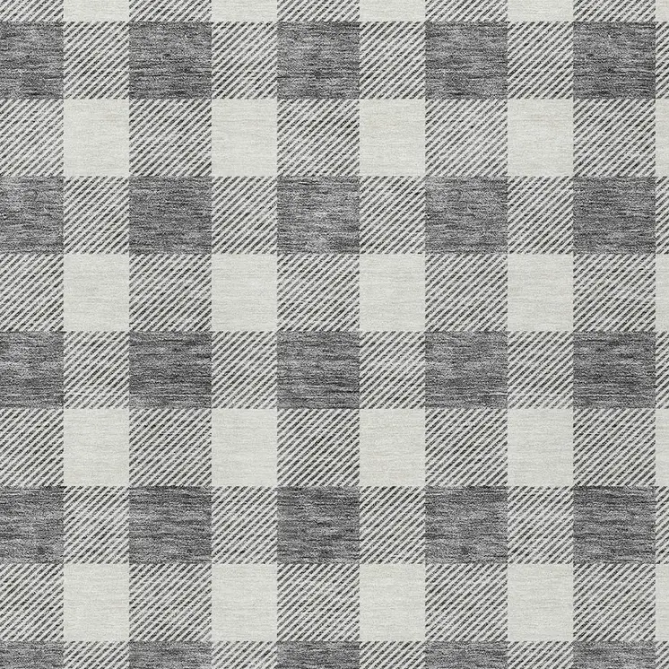 9' X 12' Gray And Charcoal Plaid Washable Indoor Outdoor Area Rug