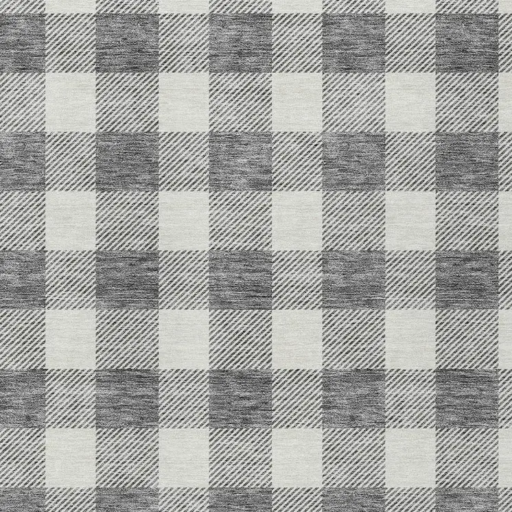 10' X 14' Gray And Charcoal Plaid Washable Indoor Outdoor Area Rug