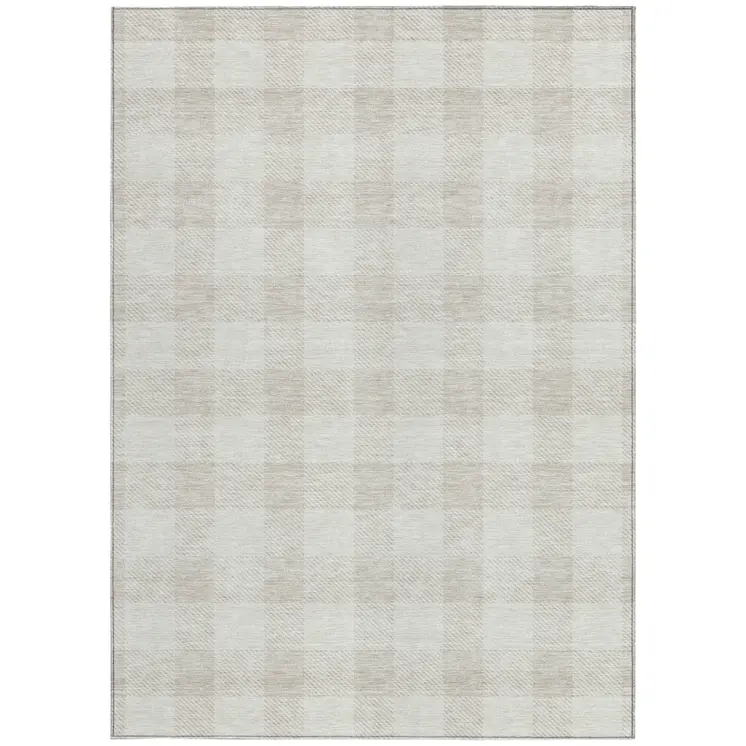 8' X 10' Ivory And Beige Plaid Washable Indoor Outdoor Area Rug