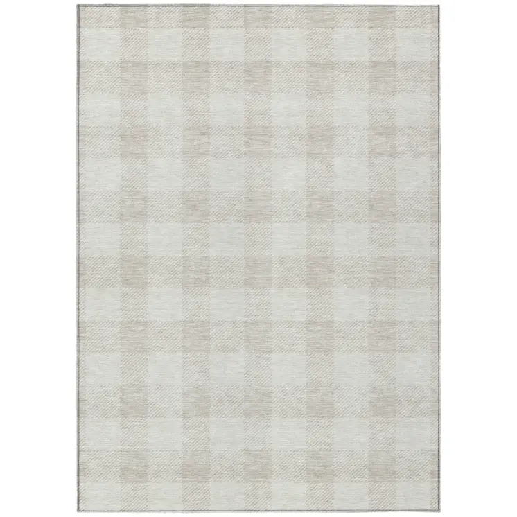 8' X 10' Ivory And Beige Plaid Washable Indoor Outdoor Area Rug