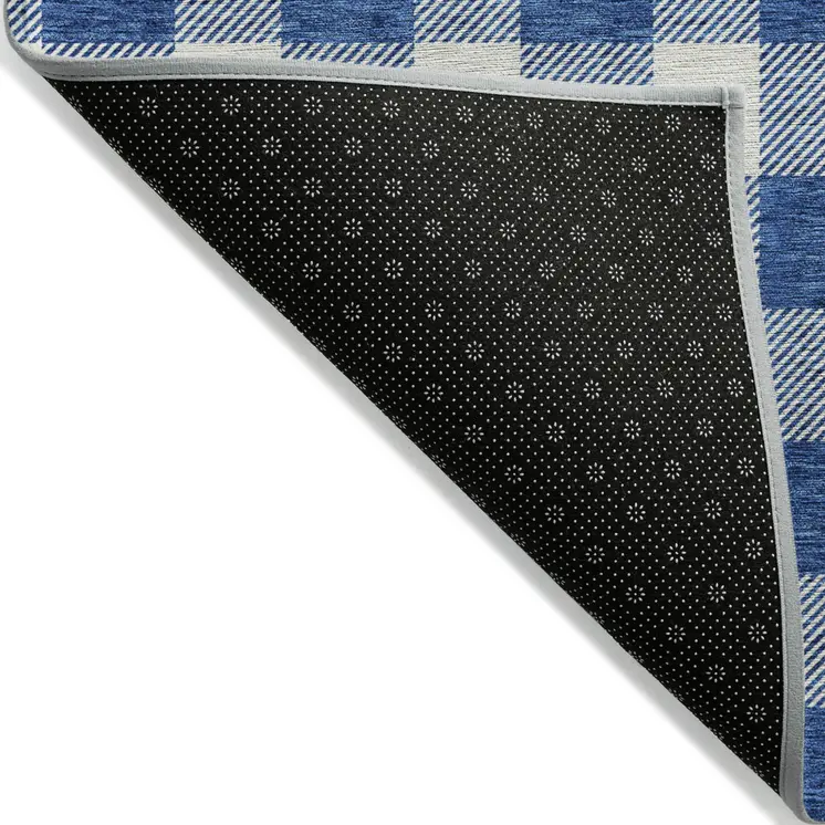5' X 8' Navy Blue And Gray Plaid Washable Indoor Outdoor Area Rug