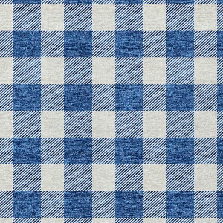 5' X 8' Navy Blue And Gray Plaid Washable Indoor Outdoor Area Rug