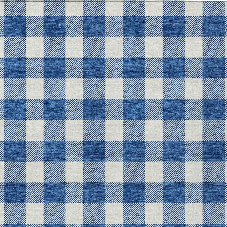 8' X 10' Navy Blue And Gray Plaid Washable Indoor Outdoor Area Rug