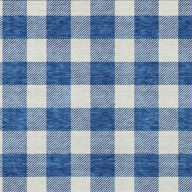 10' X 14' Navy Blue And Gray Plaid Washable Indoor Outdoor Area Rug