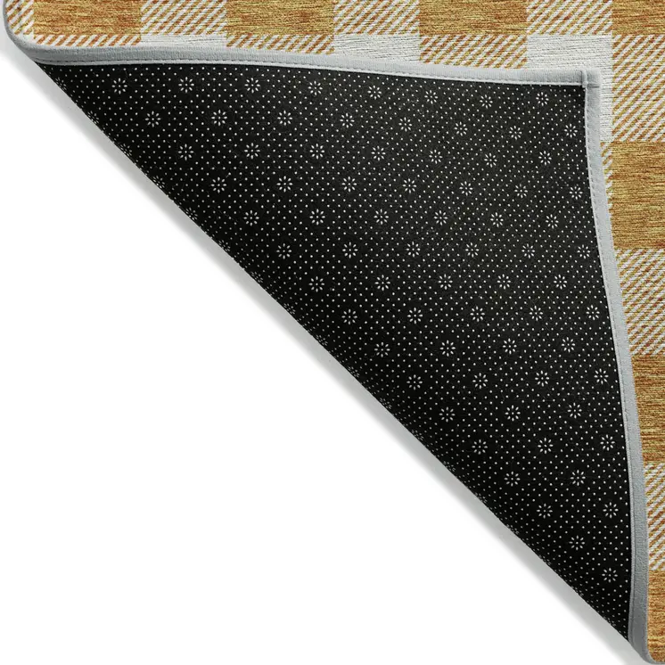 3' X 5' Orange And Beige Plaid Washable Indoor Outdoor Area Rug