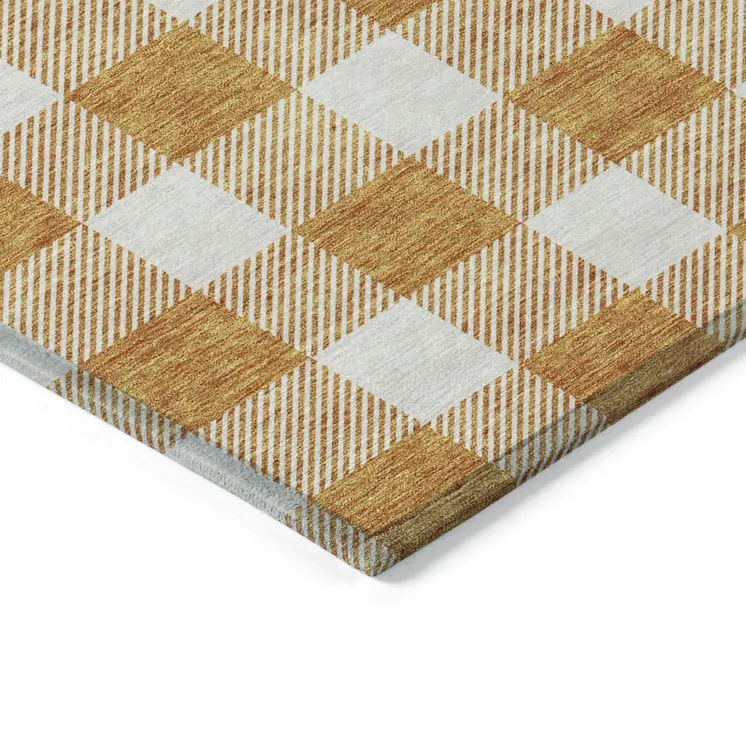 3' X 5' Orange And Beige Plaid Washable Indoor Outdoor Area Rug