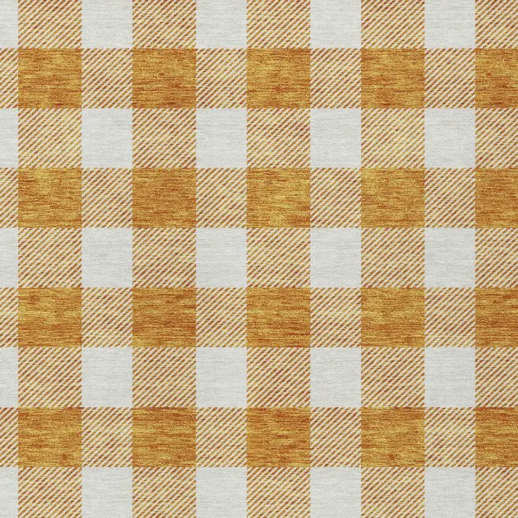 3' X 5' Orange And Beige Plaid Washable Indoor Outdoor Area Rug