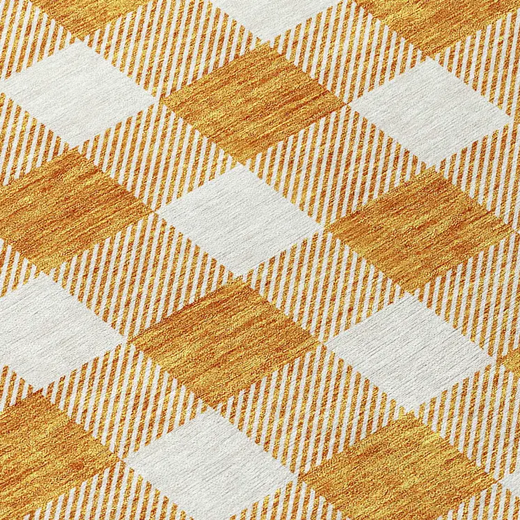 3' X 5' Orange And Beige Plaid Washable Indoor Outdoor Area Rug