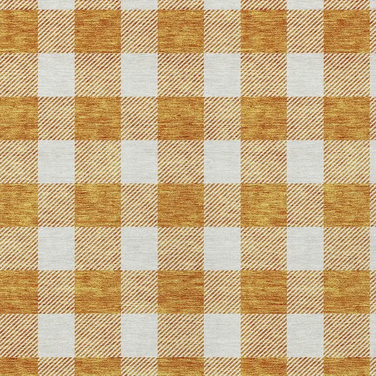 5' X 8' Orange And Beige Plaid Washable Indoor Outdoor Area Rug