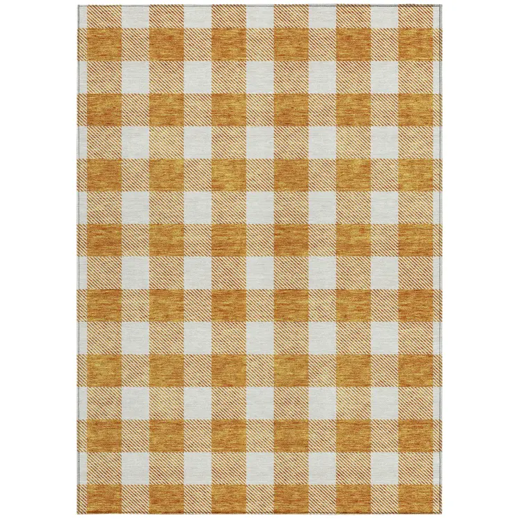 8' X 10' Orange And Beige Plaid Washable Indoor Outdoor Area Rug