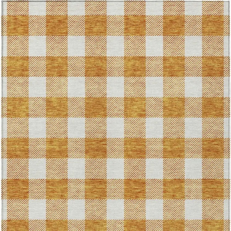 8' X 10' Orange And Beige Plaid Washable Indoor Outdoor Area Rug